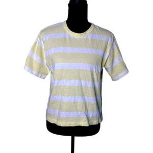 AYR Womens Yellow Striped Tee Sz S Pastel Soft Comfy Everyday Relaxed Cotton